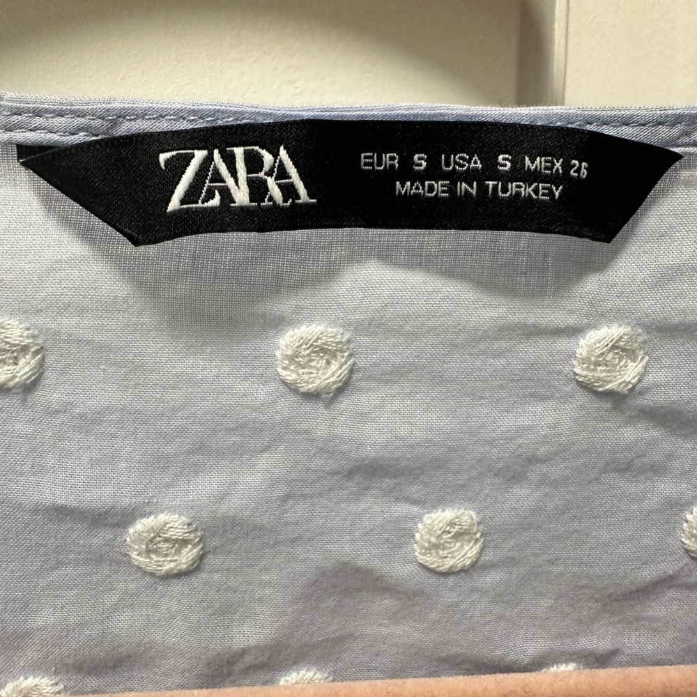 Zara Light Blue Blouse with White Polka Dots - Picture 4 of 4